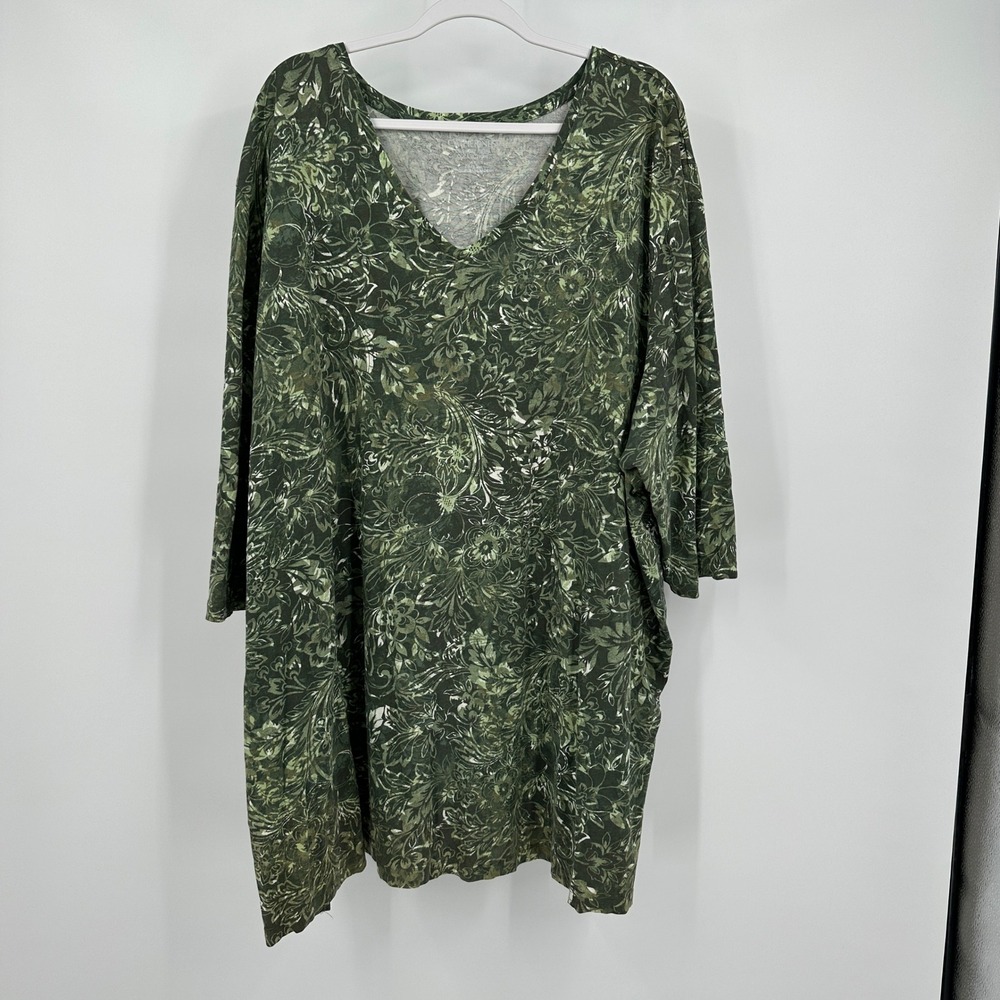 Catherines Womens Cottagecore Tunic Top Size 4X Floral Green Artsy‎ Boho